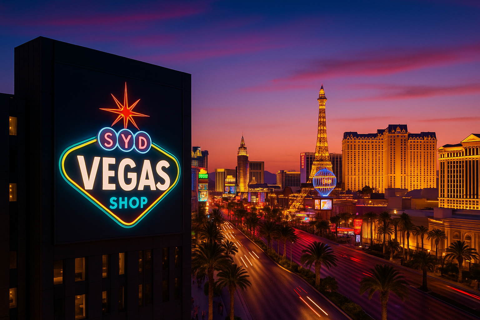 A Vegas Skyline with my logo prominently in the scene